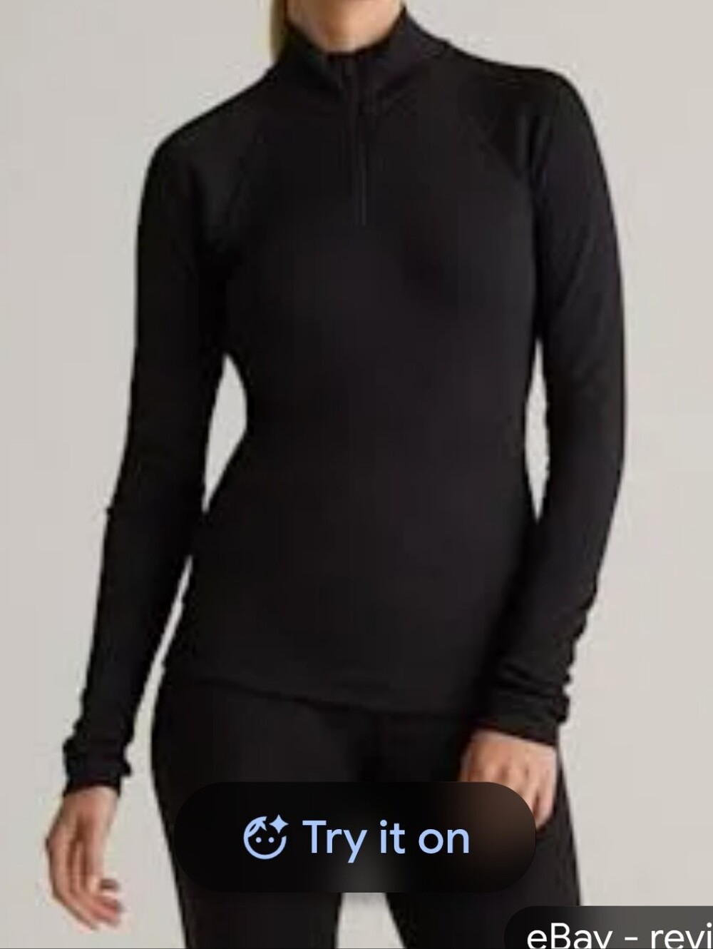 Quince Merino Wool Cold Weather Base Quarter -Zip Performance Top Black NWT